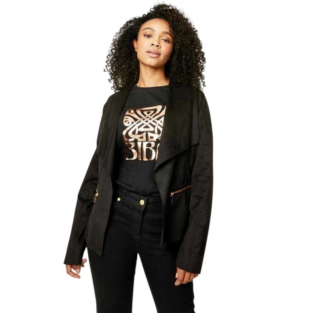Biba Womens/Ladies Suedette Zipped Waterfall Jacket / Black